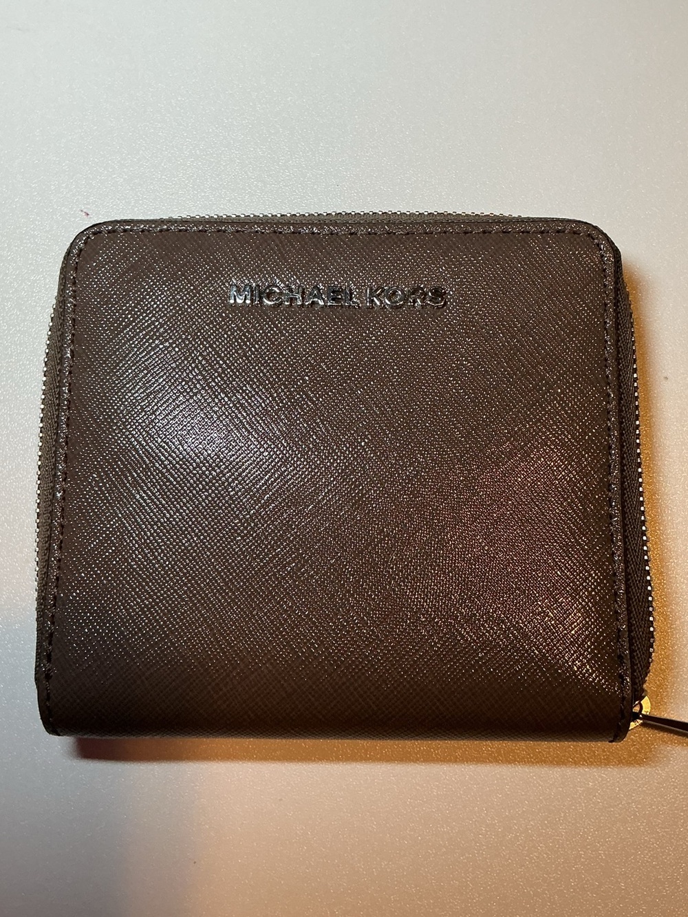 Michael Kors Dark Brown Saffiano Zip Card Holder
